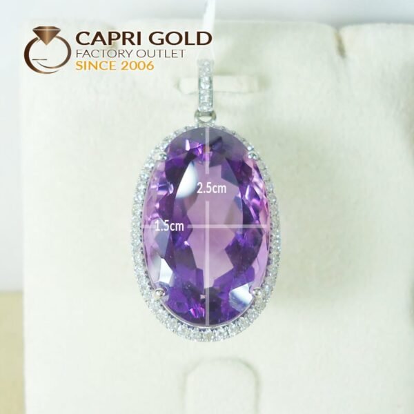 Amethyst Diamonds Oval Pendant in 18K White Gold