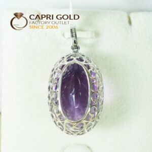 Amethyst Diamonds Oval Pendant in 18K White Gold