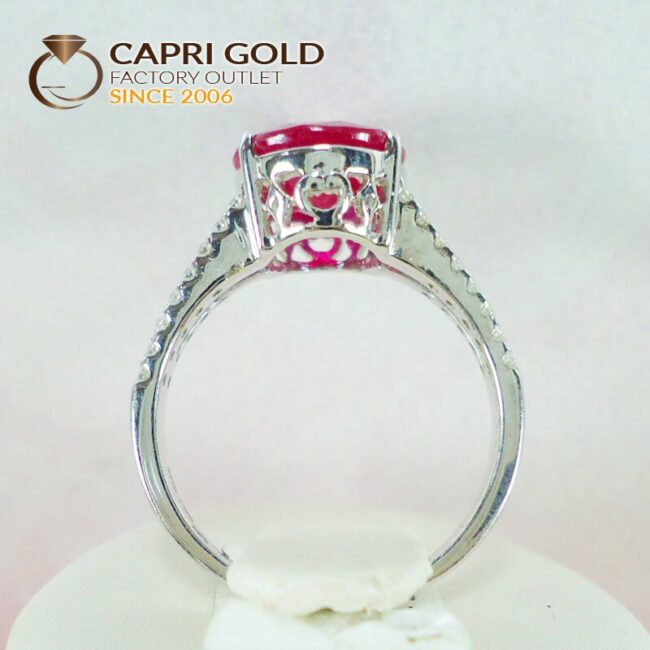 Ruby Diamonds Pave Stylish Ring in 18K White Gold