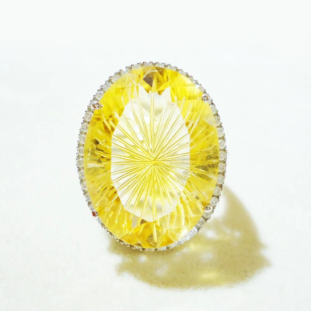 citrine diamond statement ring in 18k white gold