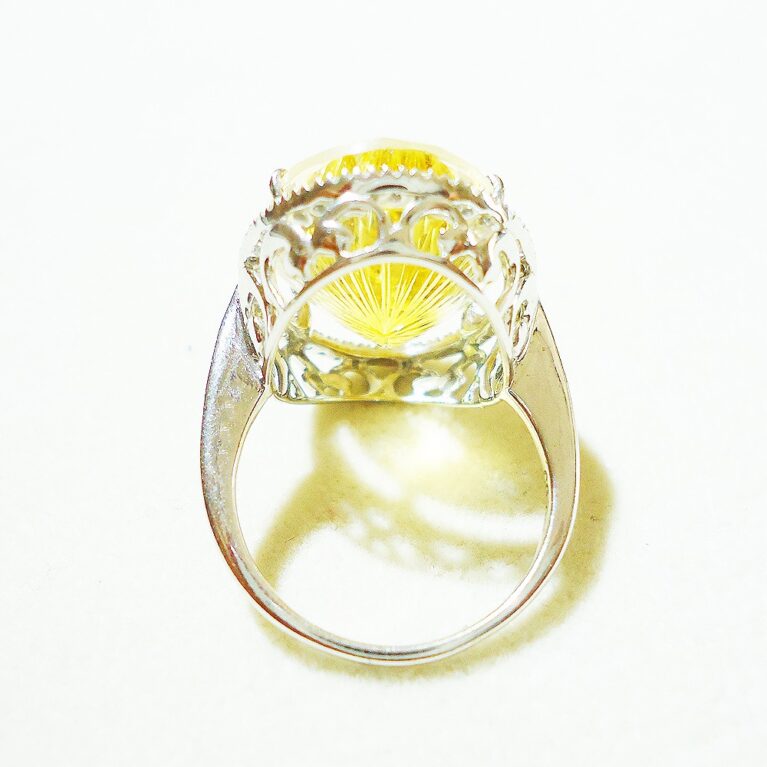 Citrine Diamonds Big Ring in 18K White Gold - Image 3