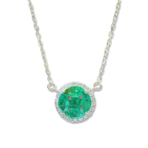 Emerald Diamonds Round Necklace in 18K White Gold
