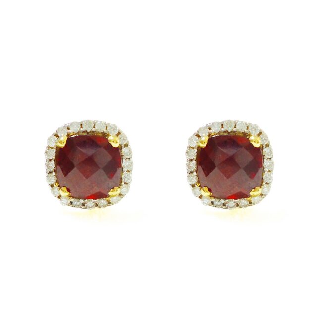 Garnet Diamonds Cushion-cut Earrings in 18K Gold