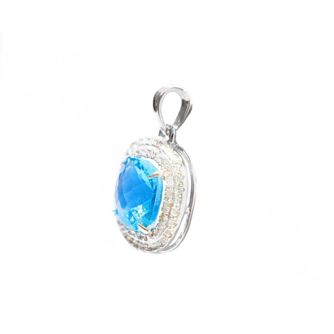 Blue Topaz Diamonds Cushion-cut Pendant in 18K White Gold - Image 2