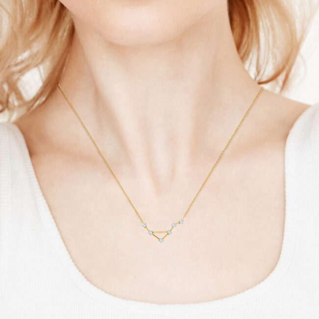 Libra Constellations Necklace with 0.09 ct Diamond in 18K Gold