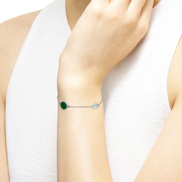 Malachite with Pearl Bracelet in 18K Gold - Image 2
