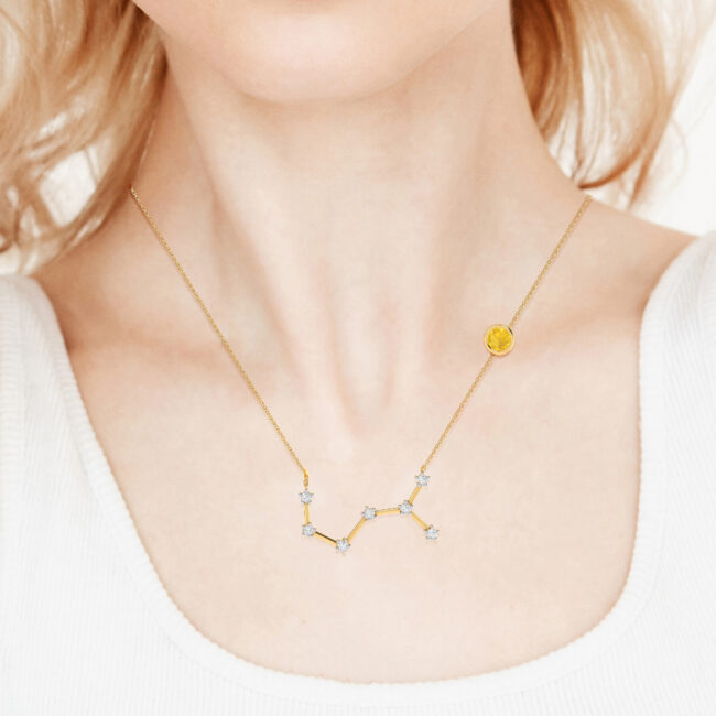 Scorpio Constellations Necklace with 0.2 ct Citrine and 0.1 ct Diamond in 18K Gold