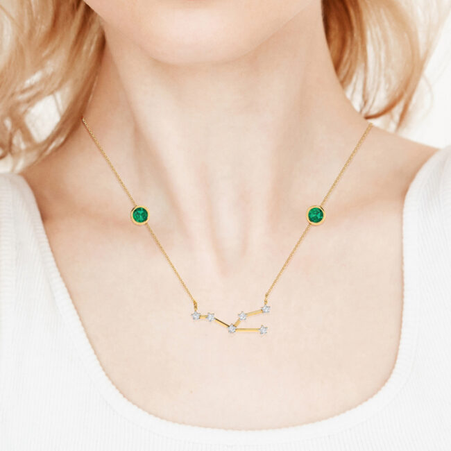 Taurus Constellations Necklace with 0.54 ct Emerald and 0.09 ct Diamond in 18K Gold - Image 2