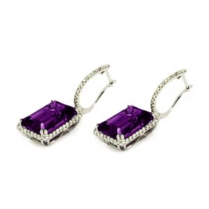 Amethyst Latch Drop Earrings in 18K White Gold