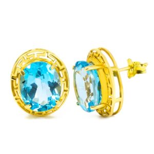 Stylish Blue Topaz Oval Earrings in 18K Gold