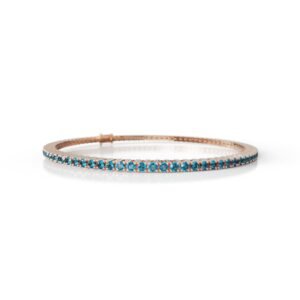 1.68 ct 18K Gold Natural Diamond Blue Topaz Tennis Bracelet (18cm) – 1.5MM Round Cut Blue Gemstone Luxury Bracelet Dubai UAE