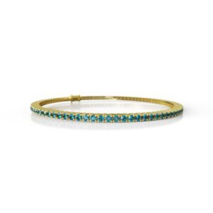 1.68 ct 18K Gold Natural Diamond Blue Topaz Tennis Bracelet (18cm) – 1.5MM Round Cut Blue Gemstone Luxury Bracelet Dubai UAE