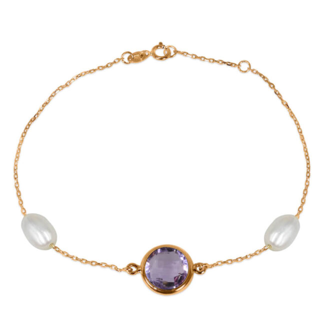 Amethyst Bracelet with Two Pearls in 18K Rose Gold