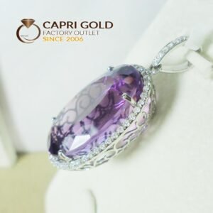 Amethyst Diamonds Oval Pendant in 18K White Gold