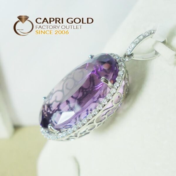 Amethyst Diamonds Oval Pendant in 18K White Gold