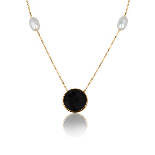 Black Onyx Necklace in 18K Rose Gold with Pearl