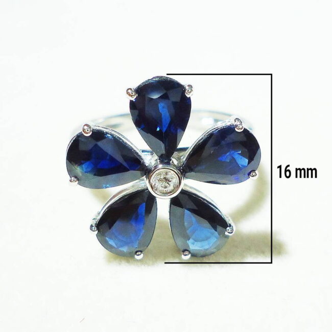 Blue Sapphire Diamonds Flower Ring in 18K White Gold