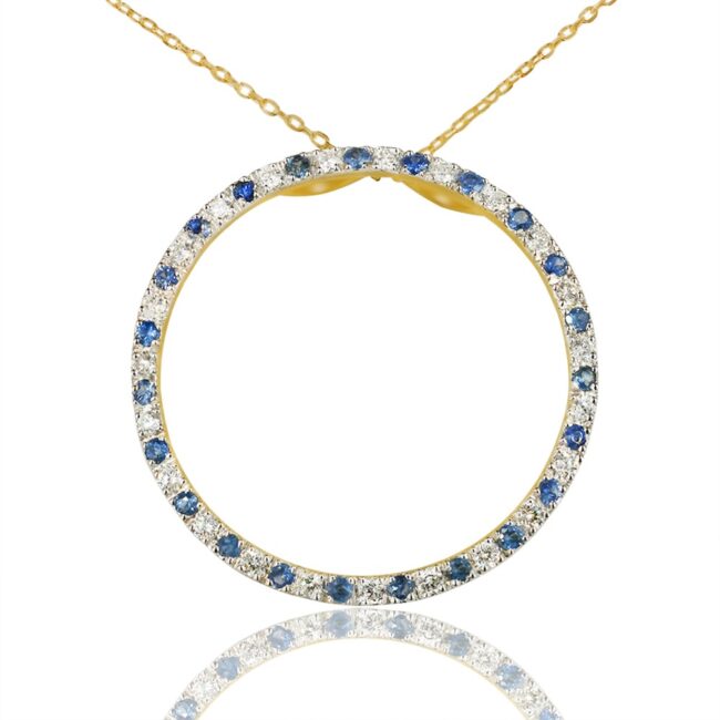 Blue Sapphire and Diamonds Eternity Pendant in 18K Yellow Gold