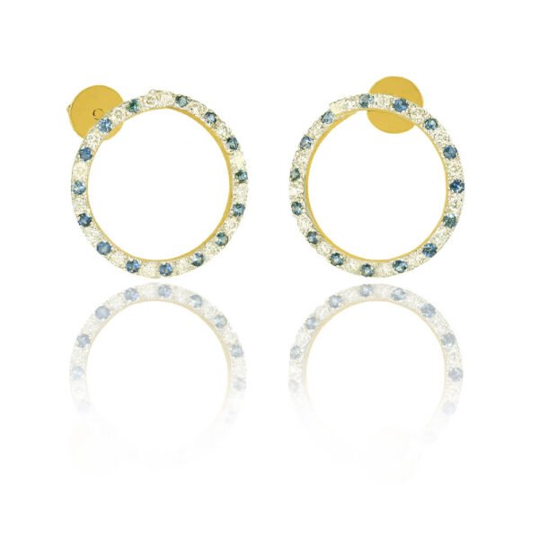 Blue Sapphire Diamonds Hoop Earrings in 18K Yellow Gold