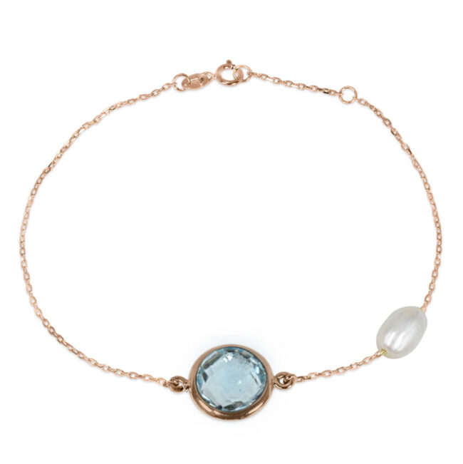 Blue Topaz Bracelet with one Pearl in 18K Rose Gold