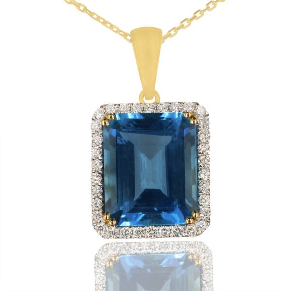 Blue Topaz Pendant with Diamonds in 18K Yellow Gold