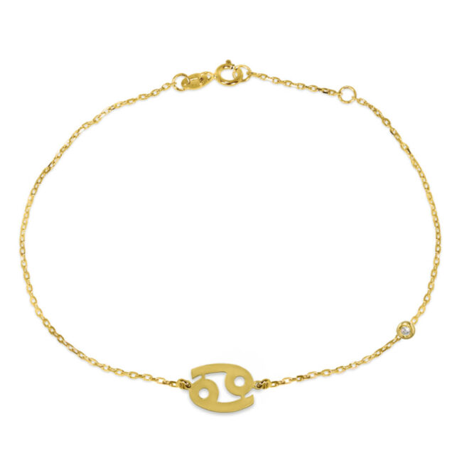 Cancer Zodiac Sign Bracelet with One Diamonds in 18K Yellow Gold