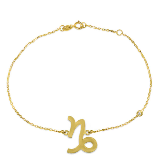 Capricorn Zodiac Sign Bracelet with One Diamond in 18K Yellow Gold