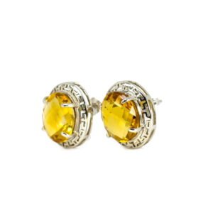 Citrine Stylish Oval Earrings in 18K White Gold