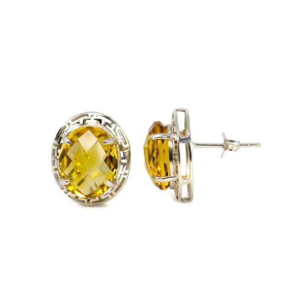 Citrine Stylish Oval Earrings in 18K White Gold