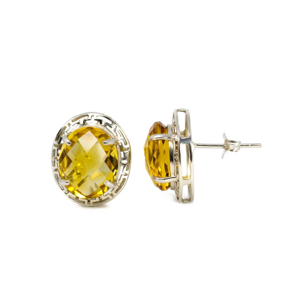 Solid Gold 14K Diamond Oval Madeira Citrine Earrings, Genuine Natural Citrine  Earrings - Valltasy