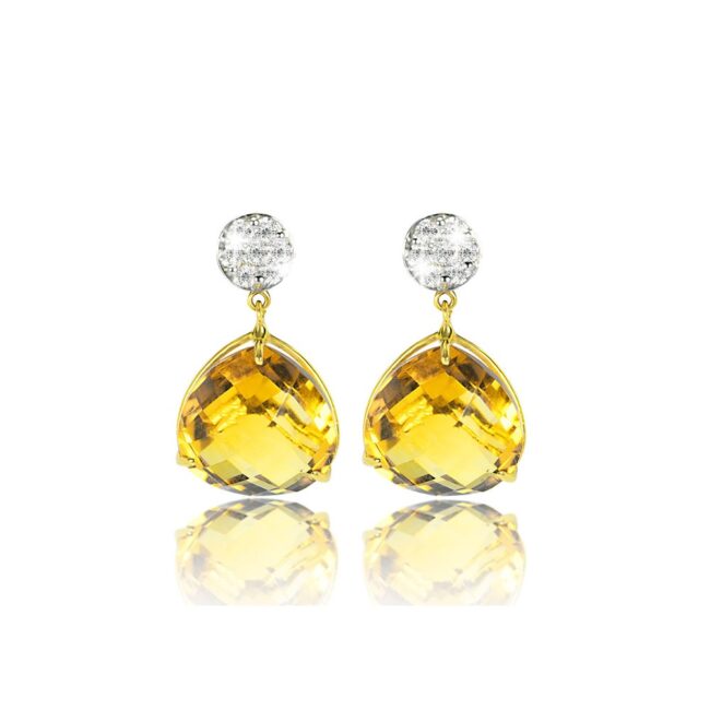 Citrine Diamonds Latch Drop Earrings in 18K Gold