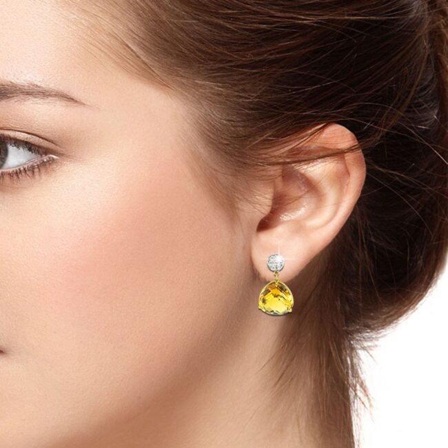 Citrine Diamonds Latch Drop Earrings in 18K Gold