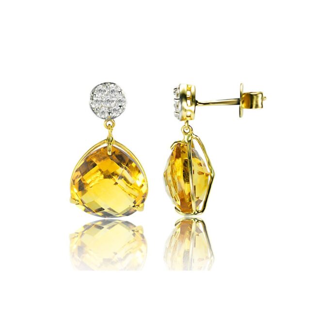 Citrine Diamonds Latch Drop Earrings in 18K Gold