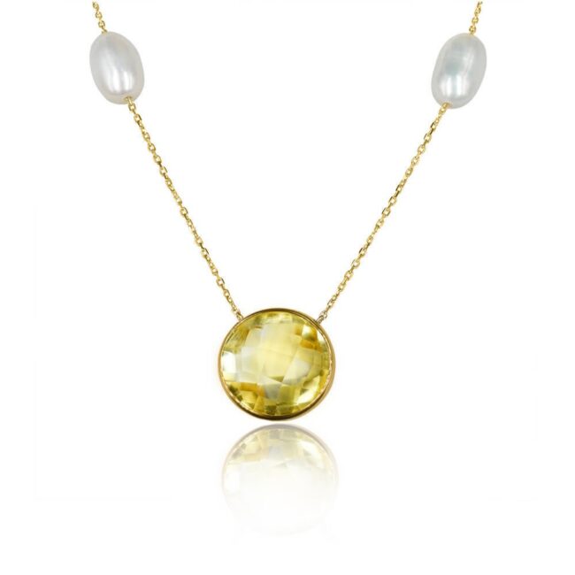 Citrine Necklace with Pearls in 18K Yellow Gold