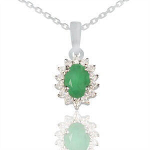 Diana Oval Emerald Pendant with Diamonds in 18K White Gold