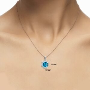 Blue Topaz Diamonds Cushion-cut Pendant in 18K White Gold