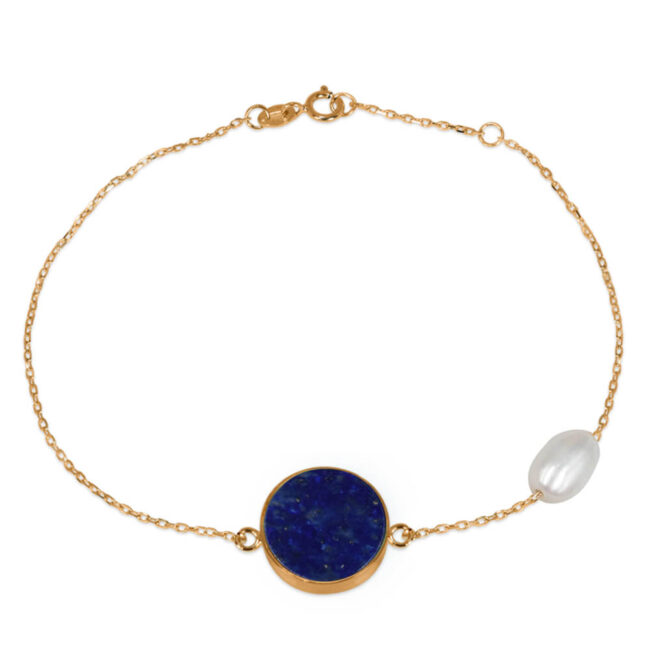 Lapis Lazuli Bracelet with One Pearl in 18K Rose Gold