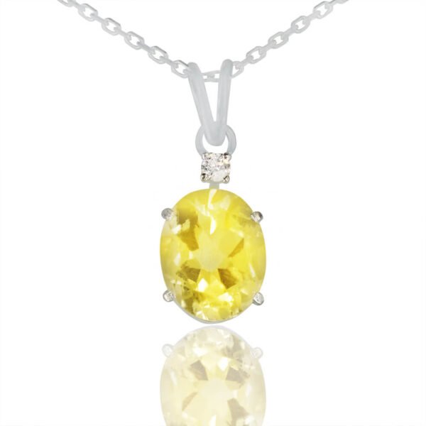 Lemon Topaz Pendant with One Diamond in 18K White Gold