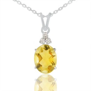 Lemon Topaz Pendant with Three Diamond in 18K White Gold