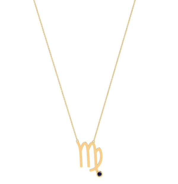 Virgo Zodiac Sign Necklace with 0.04 ct Blue Sapphire in 18K Gold