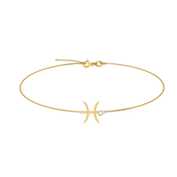 Pisces Zodiac Sign Bracelet with 0.03 ct Aquamarine in 18K Gold