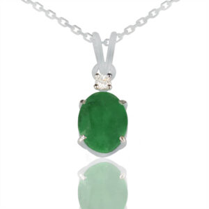 One Diamond Oval Emerald Pendant in 18K White Gold