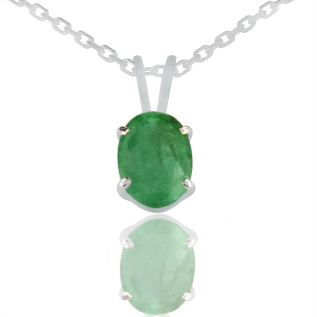 Oval Emerald Pendant in 18K White Gold