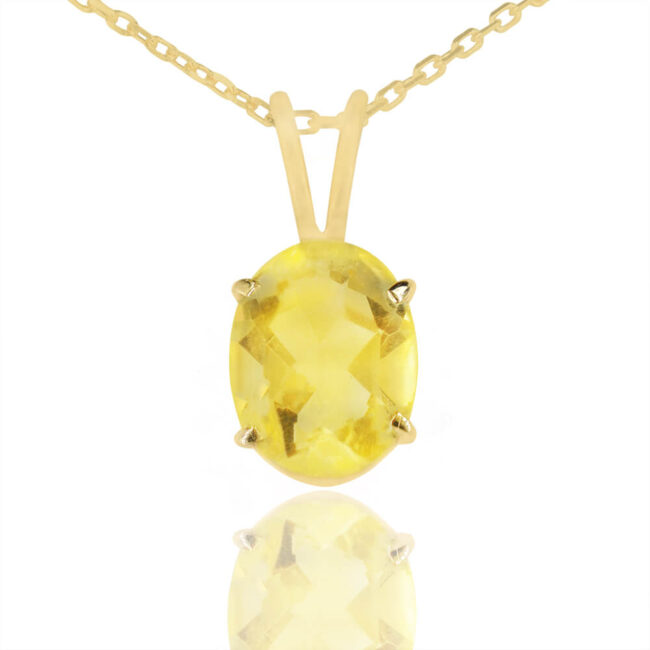 Oval Lemon Topaz Pendant in 18K Yellow Gold