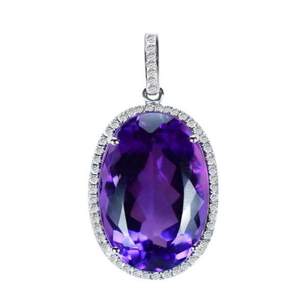 Amethyst Diamonds Oval Pendant in 18K White Gold