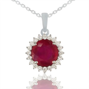 Round Ruby Pendant with Diamonds in 18K White Gold