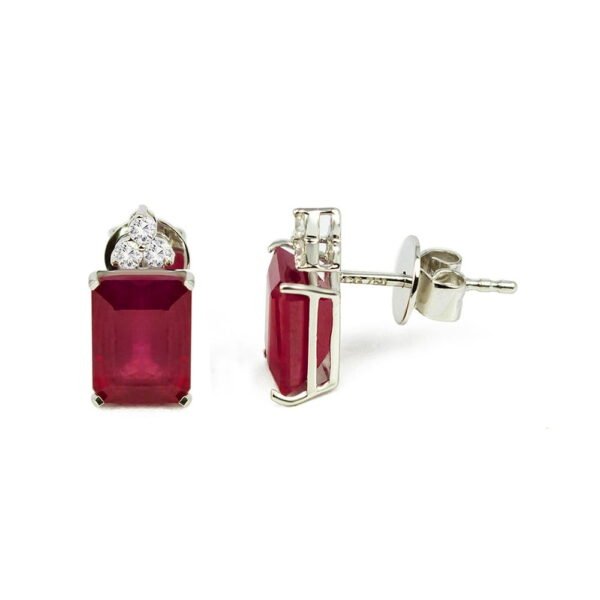 Ruby Trio Diamonds Emerald-cut Earrings in 18K White Gold