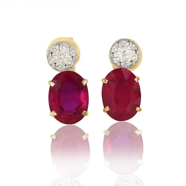 Ruby Earrings with Diamonds in 18K Yellow Gold