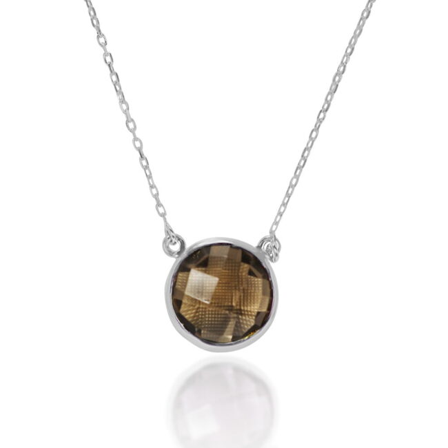 Smokey Quartz Necklace in 18k White Gold