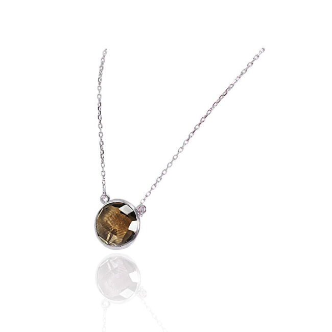 Smokey Quartz Necklace in 18k White Gold